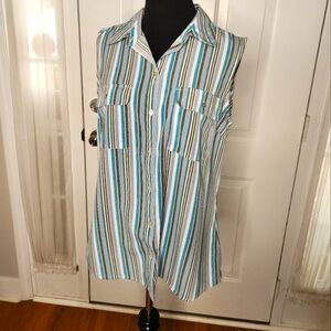 Women's Lee Riders Women's Striped Sleeveless Button Front Shirt Top Size Medium